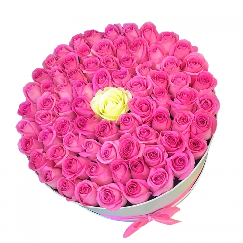 101 розовая роза в шляпной коробке